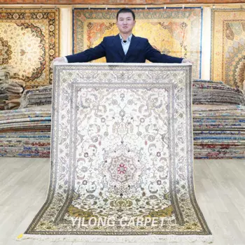 122x183 см элегантный турецкий Шелковый коврик, бежевый изысканный персидский шелковый коврик ручной работы (LH870B)