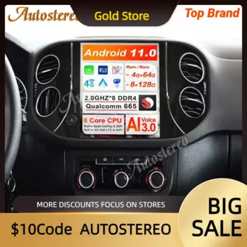 128G радио android 11 Qualcomm 665 для VW Volkswagen Tiguan 2010-2016 мультимедийный плеер GPS-навигация автомобильное стерео автомобильное головное устройство