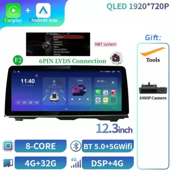 12,3 "Android 14 для BMW 5 серии F10 F11 2010-2016 4G Автомагнитола мультимедийная деталь Wi-Fi GPS Беспроводная Автомагнитола для CarPlay сенсорный экран