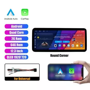 12,3-дюймовый встроенный QLED экран Автомобильный радиоприемник Android Восьмиядерный автомобильный стерео DVD GPS-навигация Carplay Android Auto 4G WIFI GPS
