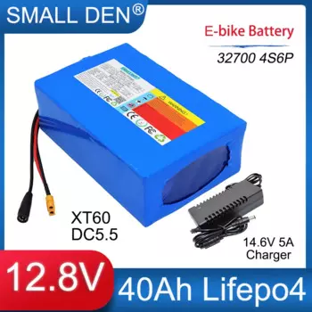 12,8 В 40 Ач 32700 Lifepo4 Аккумулятор 4S6P Встроенный тот же порт зарядки и разрядки Сбалансированный BMS для источника питания 12 В + зарядное устройство 14,6 В5 А