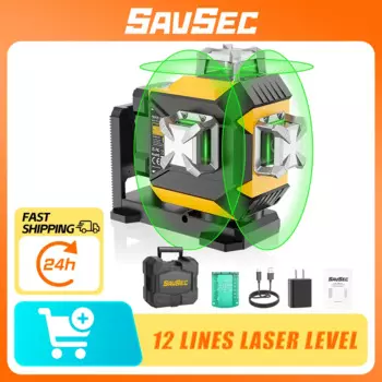 12-линейный лазерный уровень SAVSEC, 3D зеленый самонивелирующийся лазерный линейный инструмент со встроенным магнитным кронштейном