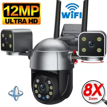 12-мегапиксельная HD-камера видеонаблюдения, Wi-Fi, уличная, с тремя экранами, беспроводная камера видеонаблюдения PTZ, IP-камеры для умного дома, AI, обнаружение человека