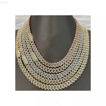 12-миллиметровая 3-рядная кубинская звеньевая цепь Майами Vvs с муассанитом, бриллиантовое короткое кольцо, покрытое серебром и белым золотом 18-24