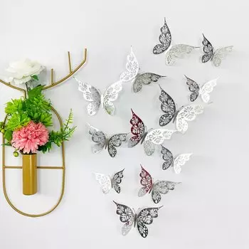 12 Шт., 3D Полые Золотые И Серебряные Наклейки На Стену С Бабочками Для Декора Гостиной, Современный Стиль, ПВХ
