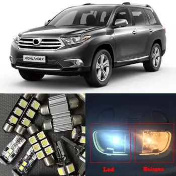 12 шт. белые светодиодные с Canbus, светильник, лампы, комплект для 2008-2012 Toyota Хайлендер, внутренняя карта, купольный светильник для номерного знака, лампа для стайлинга автомобиля