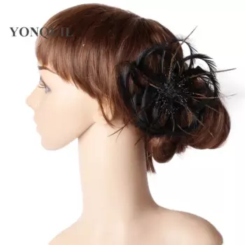 12 шт./партия, шляпки для волос, с перьями и цветами