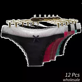 12 шт./партия, женские хлопковые трусы с кружевом