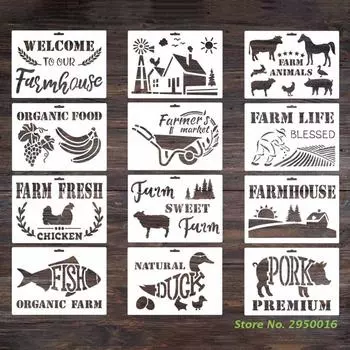 12 шт., трафареты для рисования на тему фермы