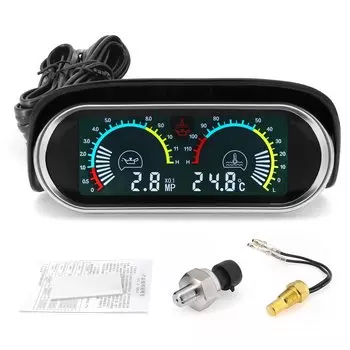 12 В/24 В 2 в 1 ЖК-манометр давления масла, датчик температуры воды, датчик давления масла, датчики температуры 10 мм для автомобиля, грузовика, мотоцикла
