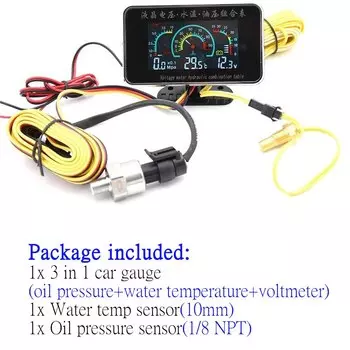 12 В/24 В 3 в 1 ЖК цифровой автомобильный манометр для масла вольтметр Индикатор температуры воды термометр датчик 10 мм