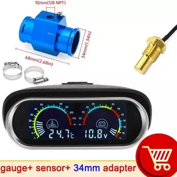 12 В 24 В автомобильный ЖК-измеритель температуры воды термометр вольтметр 2 в 1 измеритель температуры и напряжения 10 мм адаптер датчика 1/8NPT по индивидуальному заказу