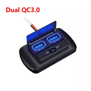 12 В/24 В прямоугольный автомобильный адаптер с двумя USB-портами PD QC3.0 для быстрой зарядки с включением/выключением для автомобилей, автофургонов, яхт, автобусов, лодок