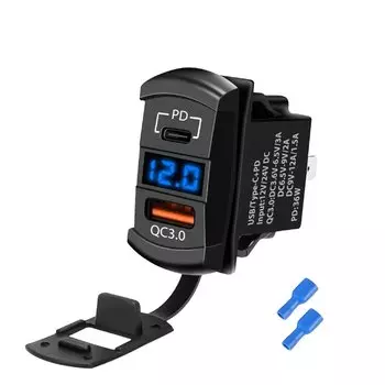 12 В 24 В синий светодиод с двумя USB-портами и вольтметра батареи, кулисный переключатель, стиль QC3.0, автомобильное быстрое зарядное устройство, водонепроницаемая розетка