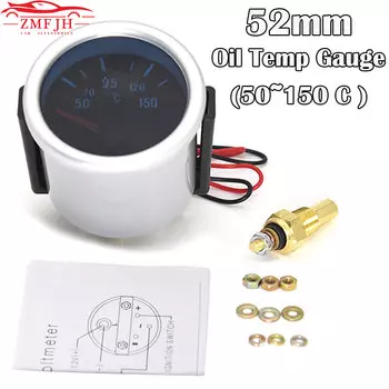12 В автомобильный датчик температуры масла 50 ~ 150 градусов Цельсия 2 "52 мм универсальный белый светодиодный цифровой измеритель температуры дыма Len с датчиком 1/8NPT