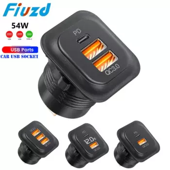 Автомобильное USB-разъем 12 В/24 В PD Type C + розетка QC 3.0 со светодиодной подсветкой и двумя портами, быстрая зарядка для мотоцикла, квадроцикла, автофургона