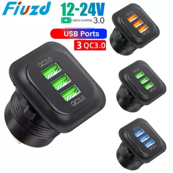 Тройное Зарядное устройство USB C 12 В/24 В для автомобиля, розетки USB QC3.0, пластиковый адаптер для автомобиля, лодки, морского мотоцикла
