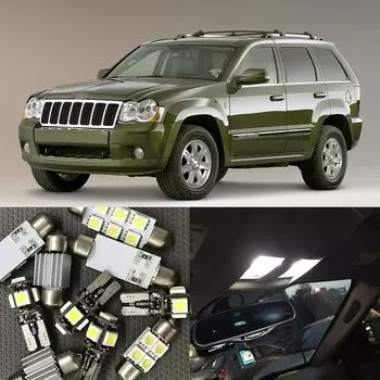 12x Белый светодиодный интерьер, строительный комплект для Jeep Grand Cherokee 2005-2010, аксессуары, footwell перчатка, карта, купол, багажник, номерной знак, фотография