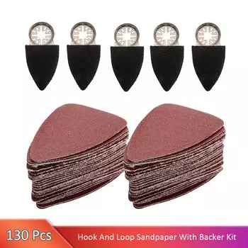 130 шт., комплект треугольных шлифовальных подушечек, осциллирующий инструмент, шлифовальные подушечки для пальцев, наждачная бумага, зернистость 60-240, крючок и петля для поверхностей из штукатурки по дереву