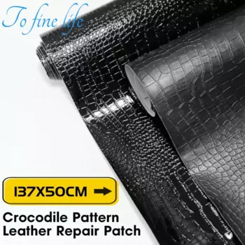 137X50CM Crocodile Texture Self-adhesive Leather Glossy Matte Black Artificial Lrather for Car Interior Fix Couch Chair Diy Bags