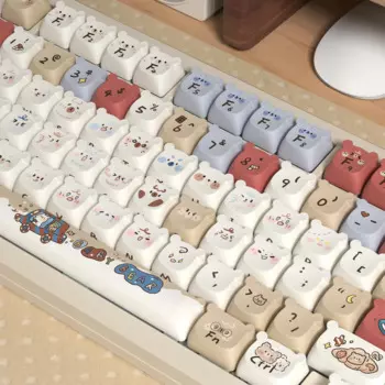 138 клавиш, колпачки для клавиш из ПБТ на заказ, профиль Мао, милые цветные колпачки для клавиш с медведем для переключателей Cherry Gateron MX, механическая геймерская клавиатура
