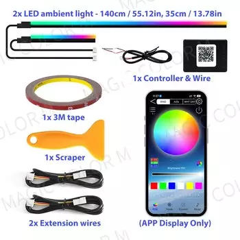 140 см, 55,12 дюйма, автомобильное окружающее освещение, светодиодная симфония, RGB, интерьерные акриловые полосы, украшение для приборной панели, консоль, атмосферная лампа, управление через приложение