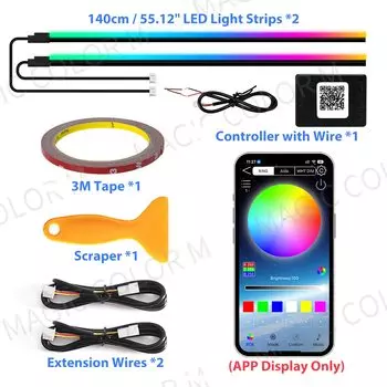 140 см, 55,12 дюйма, автомобильный люк, окружающее освещение, светодиодный просвет, симфонический RGB, интерьерные акриловые полосы, украшение, атмосферная лампа, управление через приложение