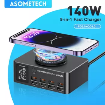140 Вт мульти USB-C быстрая зарядная станция Беспроводное зарядное устройство со светодиодным дисплеем PD QC 3,0 Быстрая зарядка для IPhone 14 13 Samsung Xiaomi