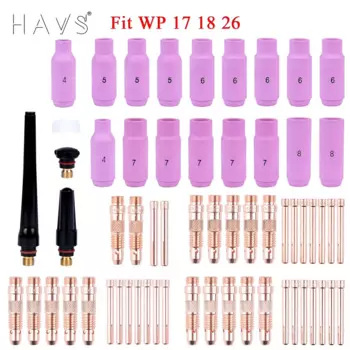 14/29/40/61 шт. расходные материалы для сварочной горелки TIG, комплект аксессуаров, чашки для сопел из глинозема, цанги, корпуса, подходят для SR WP17 WP18 WP26