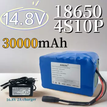 14,8 в 30000 мАч 18650 4S10P литиевый аккумулятор для внешней лампы для ночной рыбалки нагреватель лампа для майнинга усилитель ячейки + зарядное устройство 16,8 в 2 А
