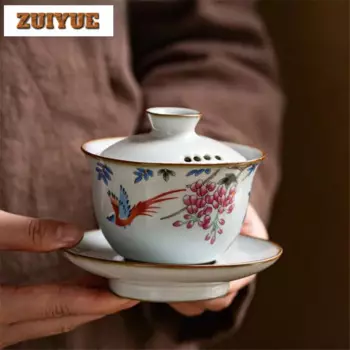 150 мл чайный сервиз Китайская керамика стекло чайный сервиз Gaiwan ручная роспись керамический гайвань фарфоровые тарелки повседневные Модные кунг-фу чайная посуда