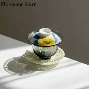 150 мл чистый ручная роспись Подсолнух искусство керамический чай Tureen из китайского стекла чаша с крышкой чайник Gaiwan чайный набор кунг-фу чайный набор подарки