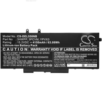 15,2 В 4150 мАч Аккумулятор для ноутбука 3HWPP 3PCVM YPVX3 для DELL Latitude 5501 5401 N017L 541014 EMEA S012L 541014 DEAT T09X2, 5510 4F92V