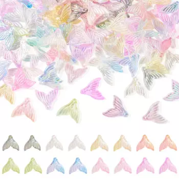 160Pcs Transparent Acrylic Pendants Gradient AB Color Fish Tail Charms Mixed Color for Making DIY Necklace Bracelet Earring