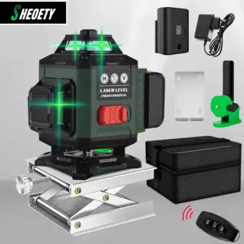 16-линейный самовыравнивающийся лазерный уровень 4D 360 ° Перезаряжаемый элемент лазерного выравнивания с пультом дистанционного управления вертикальными и горизонтальными линиями