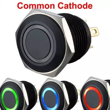 16 мм, 19 мм, черный, 12 В, 24 В, 6 В, 3 В, RGB, кольцевой кнопочный переключатель с подсветкой (бывший катод, общий анод), черный, красный, зеленый, синий переключатель