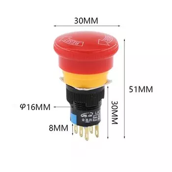 16 мм грибовидная головка, кнопка аварийной остановки, круглая 3-контактная 1НЗ/1НО 2НО/2НЗ