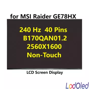 17.0" 16:10 240Hz WQXGA 2560x1600 LED LCD Screen IPS Display Matrix Panel for MSI Raider GE78HX B170QAN01.2 Non-Touch 40pins