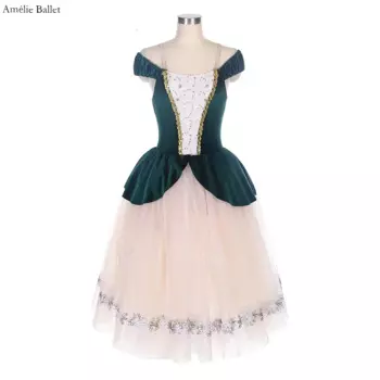 18031 темно-зеленый бархатный топ с лифом, длинная романтическая балетная пачка для женщин и девочек, танцевальное платье, балетные костюмы