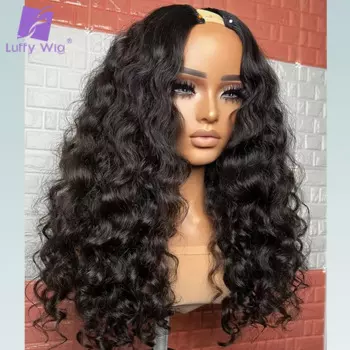 180 Плотность парик из человеческих волос Кудрявые бразильские волосы Remy VPart парики без оставления средней части U-образные парики без клея для черных женщин LUFFY