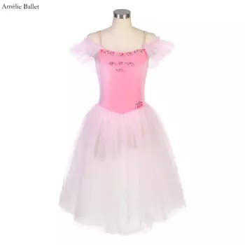 18582 Розовый бархатный лиф и длинная балетная пачка из мягкого тюля для девочек и женщин, танцевальное платье, романтический балетный костюм-пачка