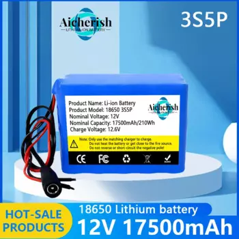 18650 3S5P 12 В 17500 мАч литиевый аккумулятор с BMS 12,6 в зарядное устройство для рыбалки, велосипеда, аккумуляторная батарея большой емкости