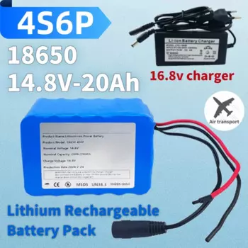 18650 4S6P 14.8V 20Ah Built-in BMS Suitable for Night Fishing Light Heater Battery Replacement Lithium Rechargeable Battery Pack