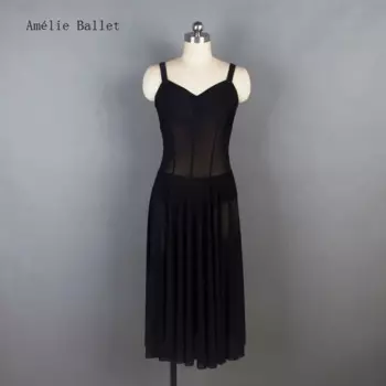 18720, женское черное длинное балетное платье-пачка из спандекса и сетки для девочек, лирическое и современное танцевальное платье, танцевальные костюмы балерины