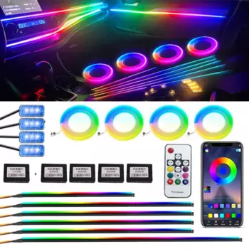 18 / 22 в 1 Streamer Car Ambient Lights RGB 213 64 Цветная светодиодная внутренняя радужная акриловая лента Симфония Комплект ламп удаленной атмосферы