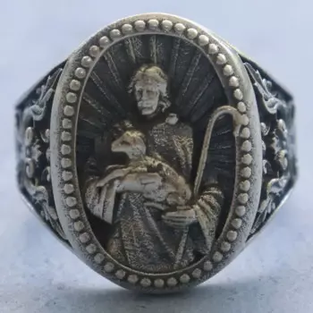 18 г Большой Иисус Христос держит баранину религиозное искусство рельефное кольцо настоящее индивидуальное кольцо из твердого серебра 925 пробы