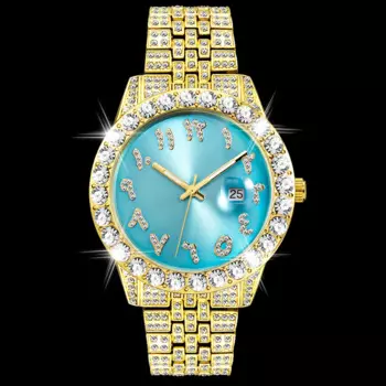 18k золотые часы мужские роскошные часы со льдом для мужчин хип-хоп Все бриллианты Ремешок Модные кварцевые мужские наручные часы водонепроницаемые Relogio