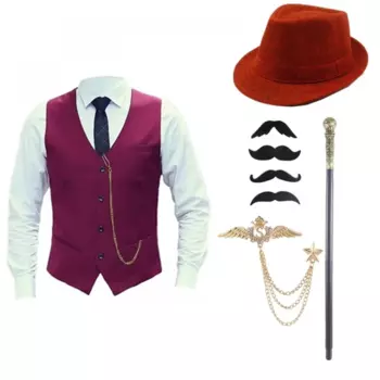 1920S Men's Costume Roaring 20S Cosplay Costumes for Men Gatsby Gangster Outfit Accessories with Vest Watch Bow Tie Hat Armband