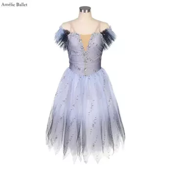 19507, серая сетка с открытыми плечами и купальник из спандекса с слоем мягкого тюля для взрослых девочек, платье балерины, костюм для выступлений