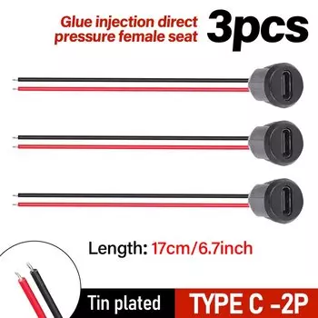 1/10 шт. 2-контактный разъем типа C, водонепроницаемый 2-контактный разъем для пайки, тип USB C, удлинительный кабель с косичкой, кабель питания, разъем USB-C